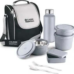classic essentials Supreme Microwave Safe Set of 5 with Bottle|Bag & Cutlery 5 Containers Lunch Box-picture-32