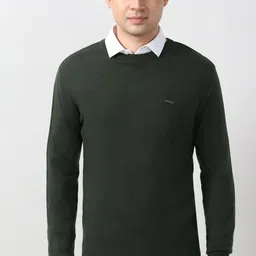 peter england Men Solid Round Neck Green Sweater-picture-47