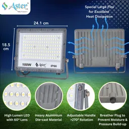 aster lite Lumix 100W LED Flood Light IP66 Waterproof 6500K Cool White Flood Light Outdoor Lamp image 4
