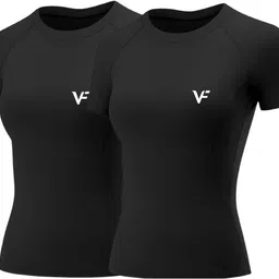 vedanga fashion Pack of 2 Women Solid Round Neck Nylon Black T-Shirt-picture-16