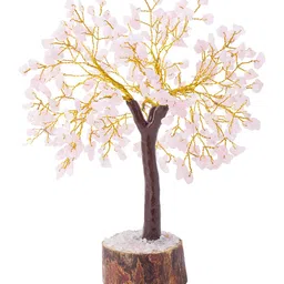 Golden Peacock Pink & Brown Quartz Handcrafted Stone Tree Showpiece image 2