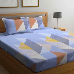 arrabi Blue Geometric 300 TC Cotton Blend King Sized Bed Sheets with 2 Pillow Covers image 1