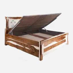 fabuliv Orion Sheesham Wood Queen Size Bed in Dual Finish With Hydraulic Storage image 3
