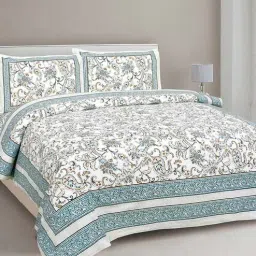 jaipur fabric Grey Traditional TC 210 Cotton Double Bed Sheet With 2 Pillow Covers-picture-23