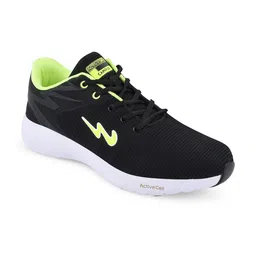 Campus Men Black & Fluorescent Green Woven Design Running Shoes image 1