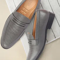FAUSTO Men Grey Textured Formal Shoes-picture-29