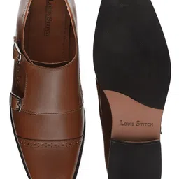LOUIS STITCH Men Perforated Premium Leather Formal Double Monk Shoes image 5