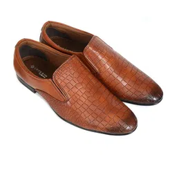 Ajanta Men Brown Textured Formal Slip-On Shoes image 2
