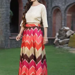 Juniper Chevron Printed Foil Print Ready to Wear Lehenga Choli image 3