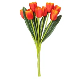 casacraft from pepperfry Orange Polyester Tulip Bunch Artificial Flowers image 4
