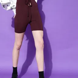 STREET 9 Women Burgundy Slim Fit High-Rise Cycling Shorts-image-79