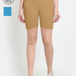 GRACIT Women Pack of 2 Blue & Beige Biker Shorts-image-23