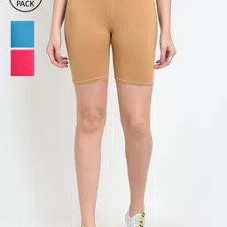 GRACIT Women Pack Of 3 Pink & Blue Cycling Sports Shorts-image-36