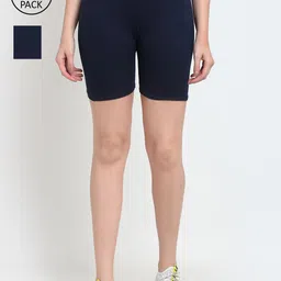 GRACIT Women Pack of 2 Navy Blue Four way Super Combed lycra Cycling Sports Shorts-image-49