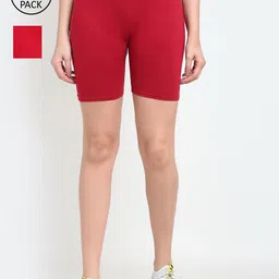 Jinfo Women Red & Maroon Pack of 2 Cycling Sports Shorts-picture-14