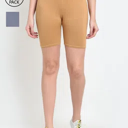 GRACIT Women Grey & Skin Cycling Sports Shorts-image-10