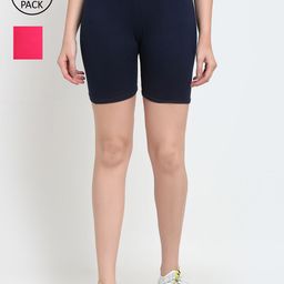 GRACIT Women Pink And Navy Blue Pack Of 2 Cycling Sports Shorts-picture-29