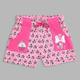 Blue Giraffe Girls Peach-Coloured Floral Printed Minnie Mouse Shorts-image-1