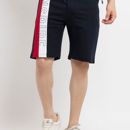 Status Quo Men Navy Blue Typography Printed Shorts-image-91