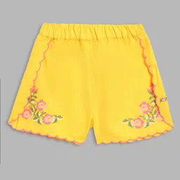 Blue Giraffe Girls Yellow Embroidered Shorts-image-10