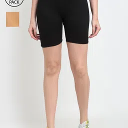 Jinfo Women Black & Beige Pack of 2 Cycling Sports Shorts-picture-22