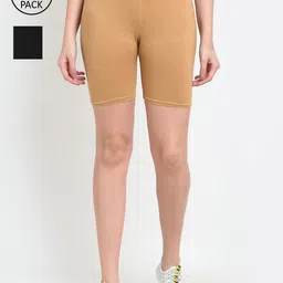 Jinfo Women Black & Beige Pack of 2 Cycling Sports Shorts-image-39