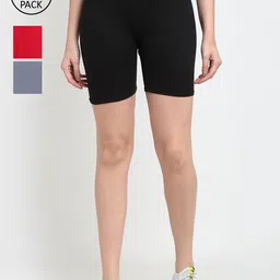 Jinfo Women Black & Grey Set of 3 Solid Cycling Sports Shorts-image-29