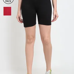 Jinfo Women Black & Maroon Pack of 2 Cycling Sports Shorts-image-45