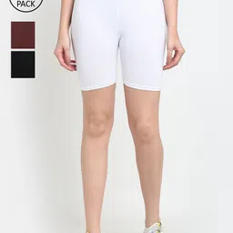 Jinfo Women Black & White Set of 3 Solid Cycling Sports Shorts-image-99