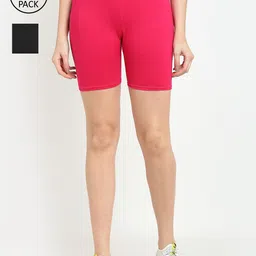 Jinfo Women Black & Pink Pack Of 2 Cycling Sports Shorts-picture-39