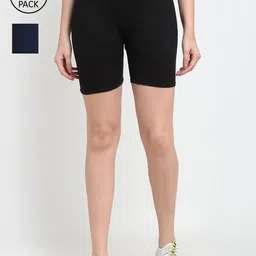 Jinfo Women Black & Navy Blue Pack of 2 Cycling Sports Shorts-picture-19