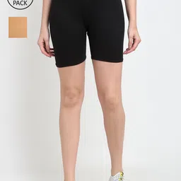 Jinfo Women Black & Beige Pack of 2 Cycling Sports Shorts-image-98