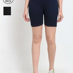 Jinfo Women Black & Navy Blue Pack of 2 Cycling Sports Shorts-image-97