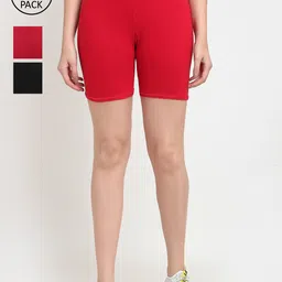 Jinfo Women Black & Red Cycling Sports Shorts Pack Of 3-image-47