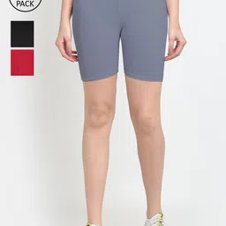 Jinfo Women Black & Grey Set Of 3 Biker Shorts-image-61