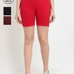 Jinfo Women Pack of 3 Black & Red Cycling Shorts-image-87