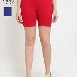 GRACIT Women Pack Of 2 Red & Blue Cycling Sports Shorts-image-66