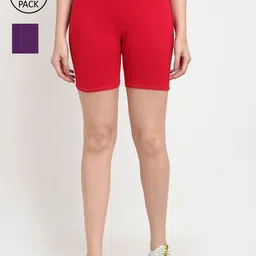 GRACIT Women Pack of 2 Red & Purple Cycling Shorts-picture-25