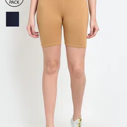 Jinfo Women Beige & Navy Blue Pack of 2 Cycling Sports Shorts-picture-24