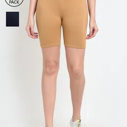 Jinfo Women Beige & Navy Blue Pack Of 2 Cycling Sports Shorts-picture-12