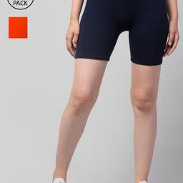 Apraa & Parma Women Pack Of 2 Navy Blue & Orange Slim Fit Cycling Sports Shorts-picture-29