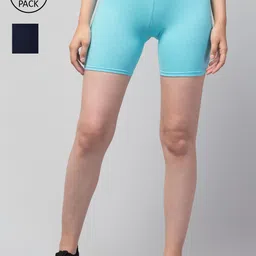Apraa & Parma Women Navy Blue Pack Of 2 Pure Cotton Slim Fit Cycling Sports Shorts-picture-24