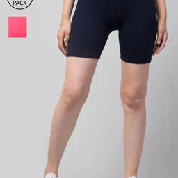 Apraa & Parma Women Pack of 2 Navy Blue Slim Fit Pure Cotton Cycling Sports Shorts-picture-33