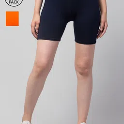 Apraa & Parma Women Pack of 2 Navy Blue Slim Fit Cycling Sports Shorts-picture-14