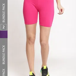 Jinfo Women Pack Of 2 Cotton Skinny Fit Cycling Sports Shorts-picture-22