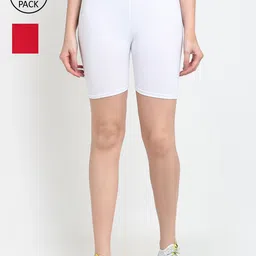 Jinfo Women White & Red Pack Of 2 Cycling Sports Shorts-picture-10