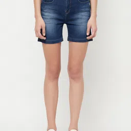 Crimsoune Club Women Blue Washed Slim Fit Denim Shorts-picture-50