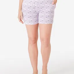 Vami Women Purple & White Printed Cotton Lounge Shorts-image-92