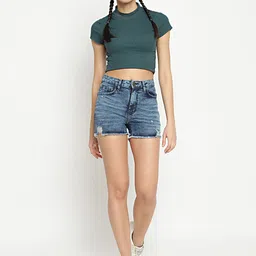 Belliskey Women Blue Washed High-Rise Denim Denim Shorts-image-67