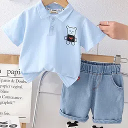 INCLUD Boys Printed Polo Collar T-shirt with Denim Shorts-picture-10